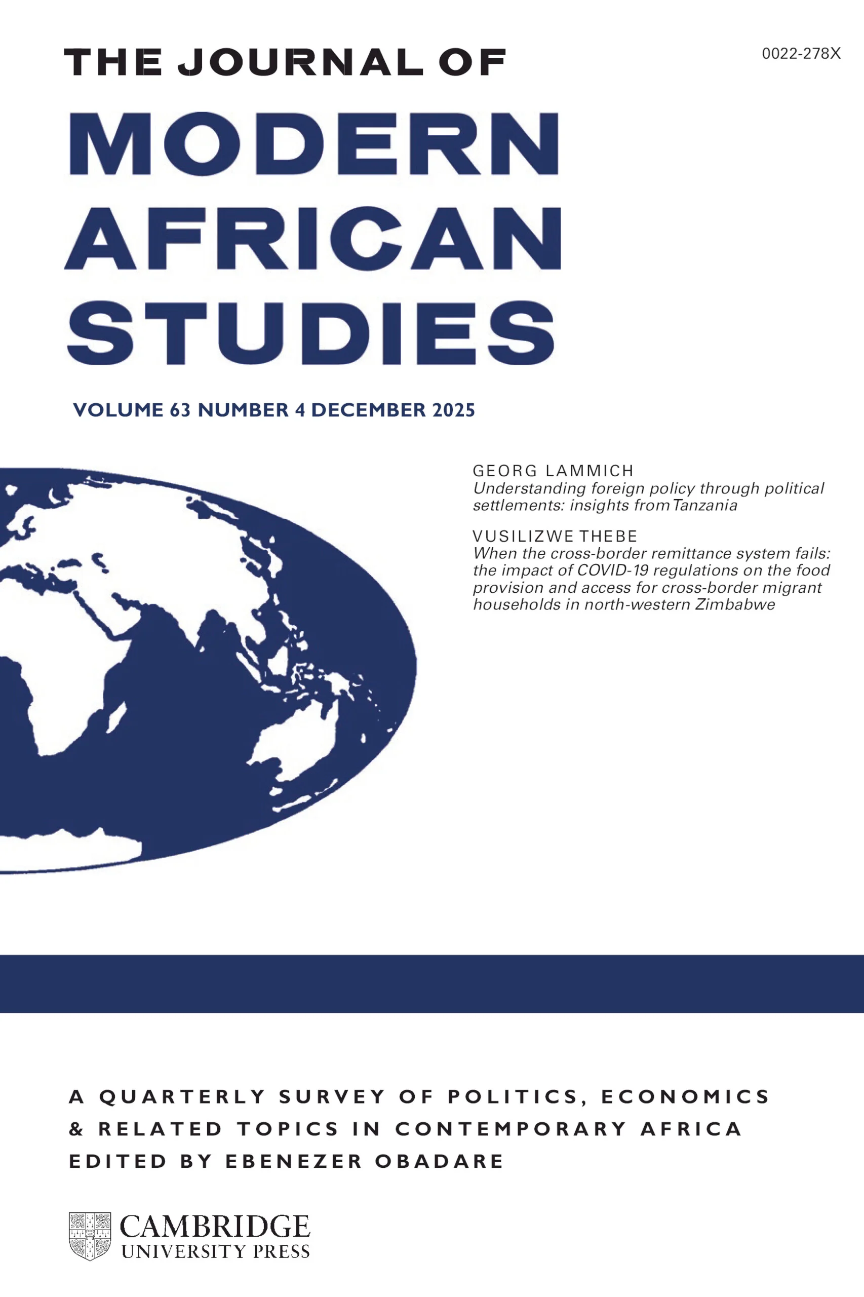 Screenshot of The Journal of Modern African Studies cover showing Volume 63, Issue 4 - December 2025